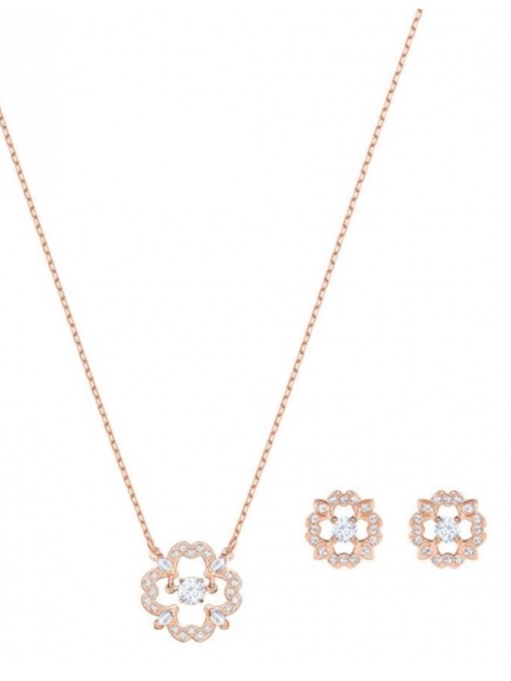 Swarovski Rose Gold Floral Crystal Necklace with Matching Studs